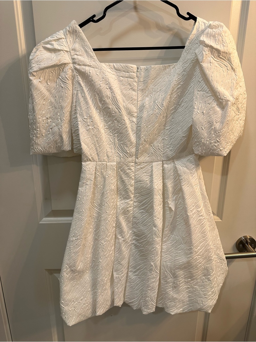 SHEIN White Textured Mini Dress with Puff Sleeves - Picture 3 of 5